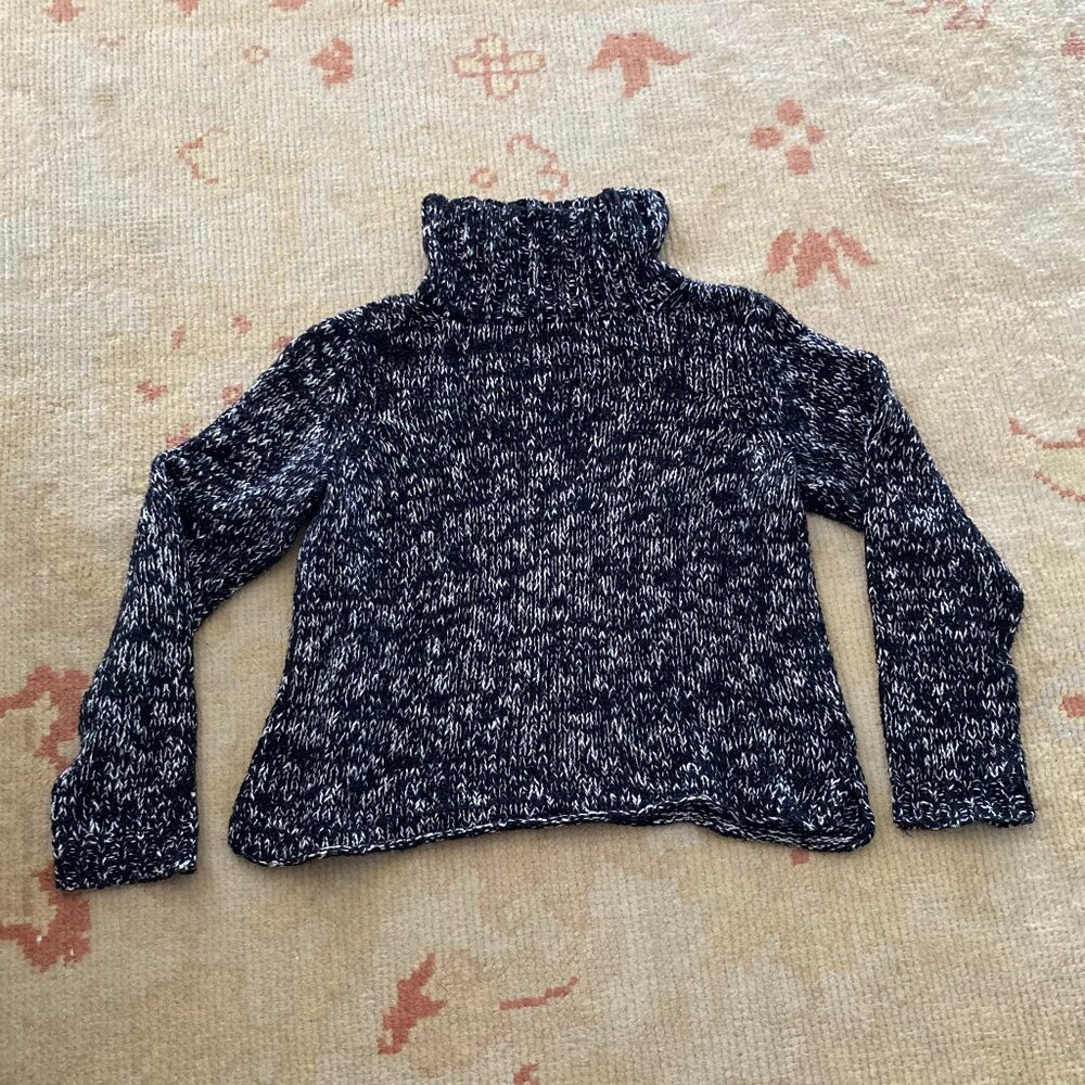 SOLD! Eileen Fisher Chunky Marled Black White Cowl Neck Sweater, S/P